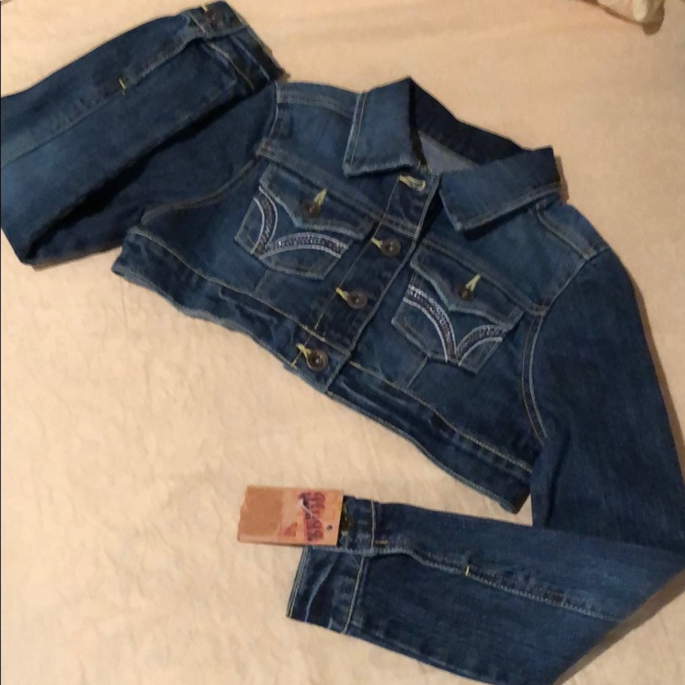 Denim long sleeve short jacket for girls